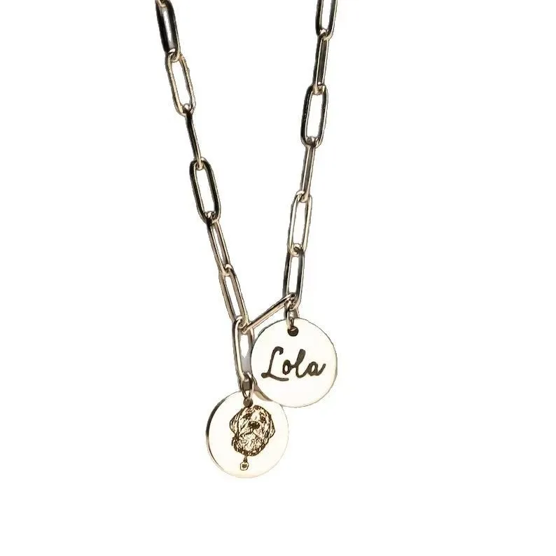 New Custom Paperclip Necklace Gold Round Stainless Steel Dog Pendant Memorial Necklace preview 6