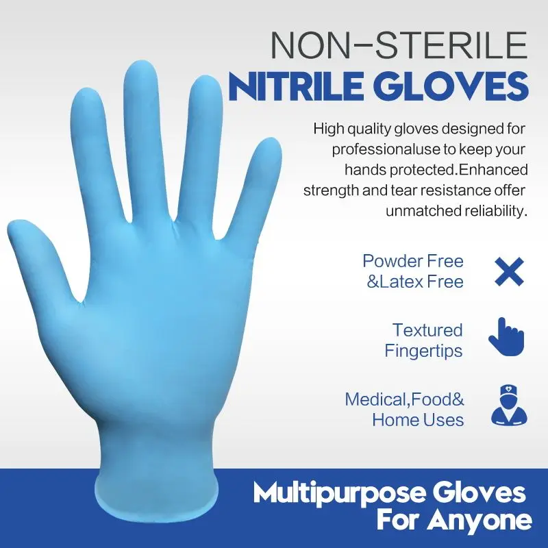 USA Direct Powder-Free Blue Nitrile Disposable Examination Gloves Free Sample Disposable Powder Free Nitrile Gloves - Image 2