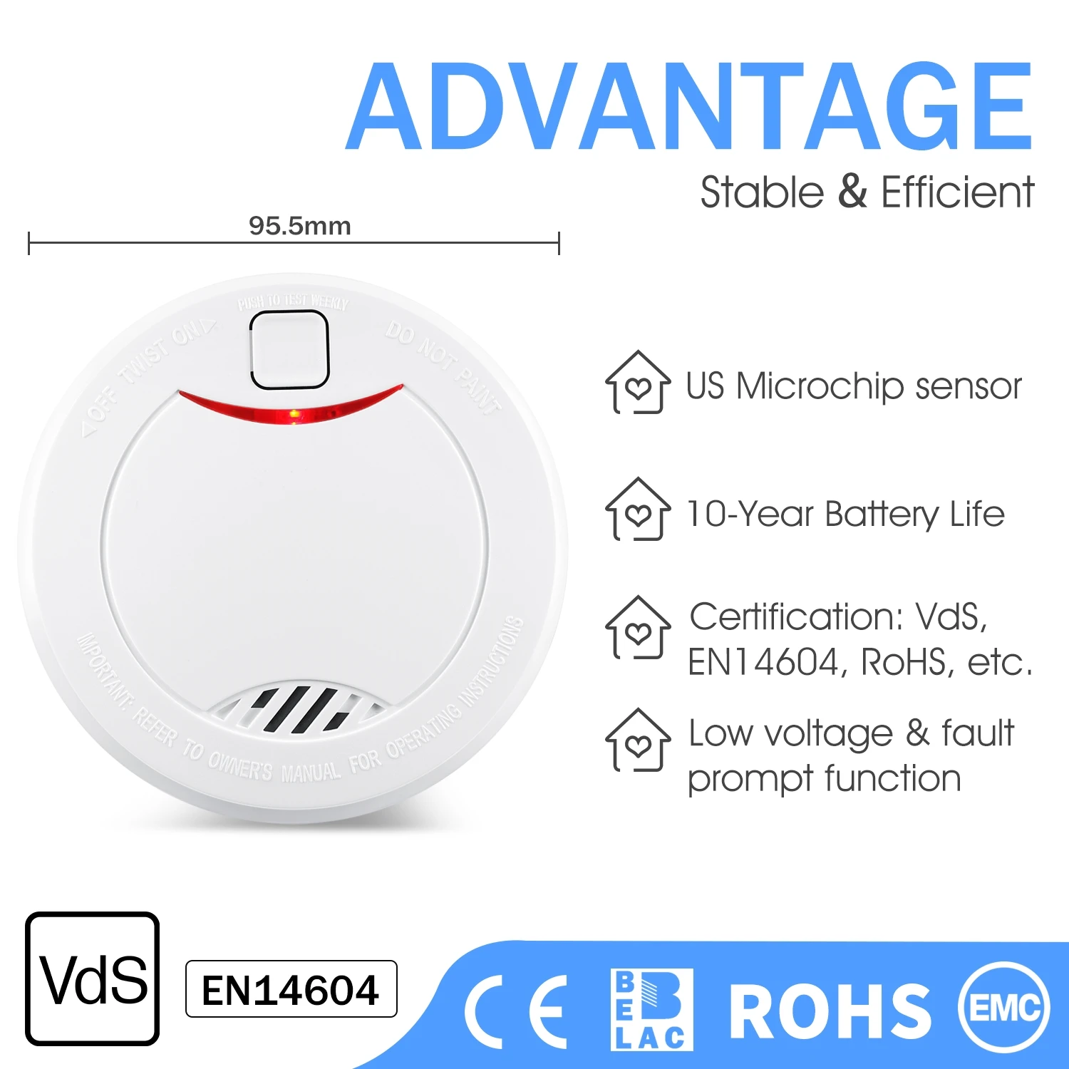 Red Led Flashing Fire Smoke Detector Alarm Electric Standalone 10 Year