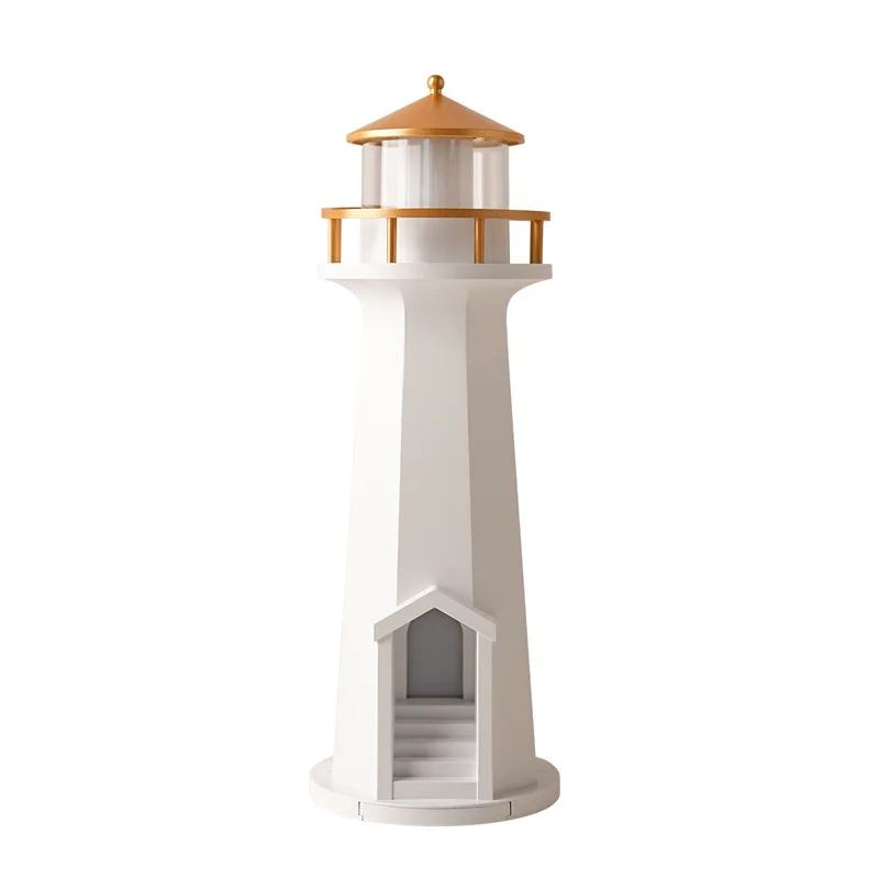 Lighthouse Shaped LED Night Light Projector Moon Pattern Warm Glow Nautical Style Home Decor Bedroom Desk Ambient Lamp