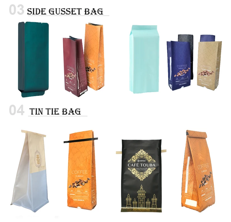 Custom Coffee Bags Wholesale Recyclable Aluminum Foil Packaging With Valve And Zipper Flat Bottom Coffee Bean Bags details