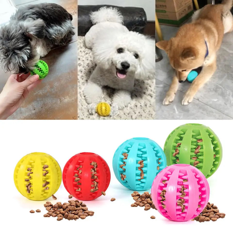 Pet Toy Durable Soft Rubber Ball Chew Toys Tooth Cleaning Leakage Food