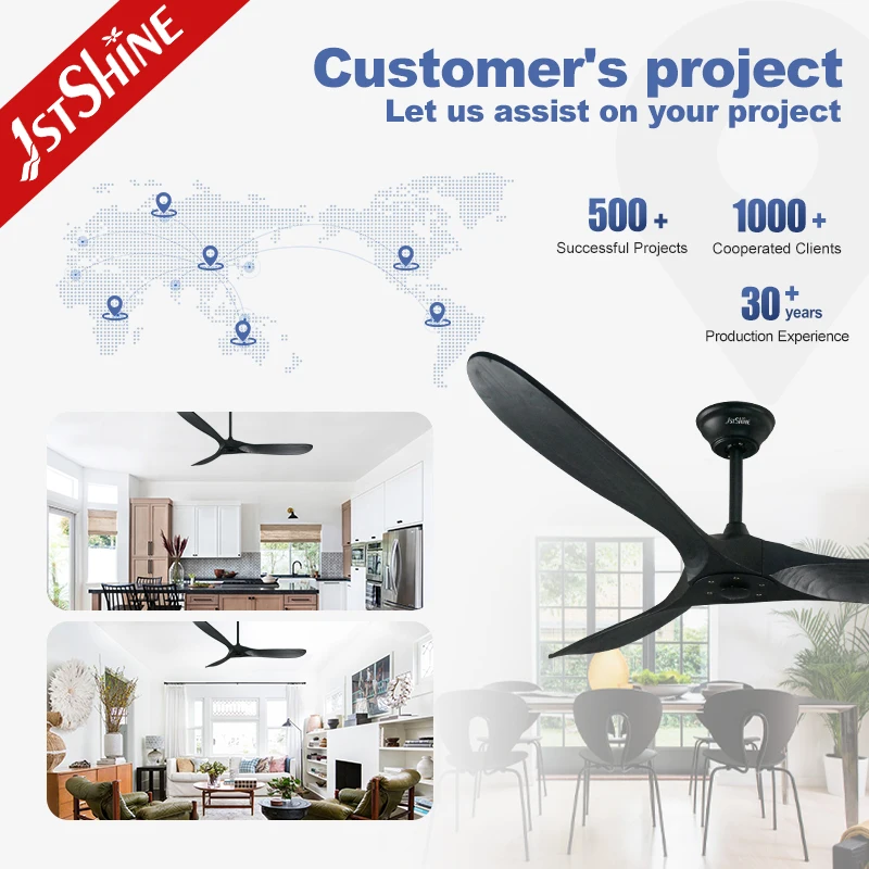 1stshine 60Inch Solid Wood Ceiling Fan for Living Room Matte Black Oem China Supplier Fan Ce Certified