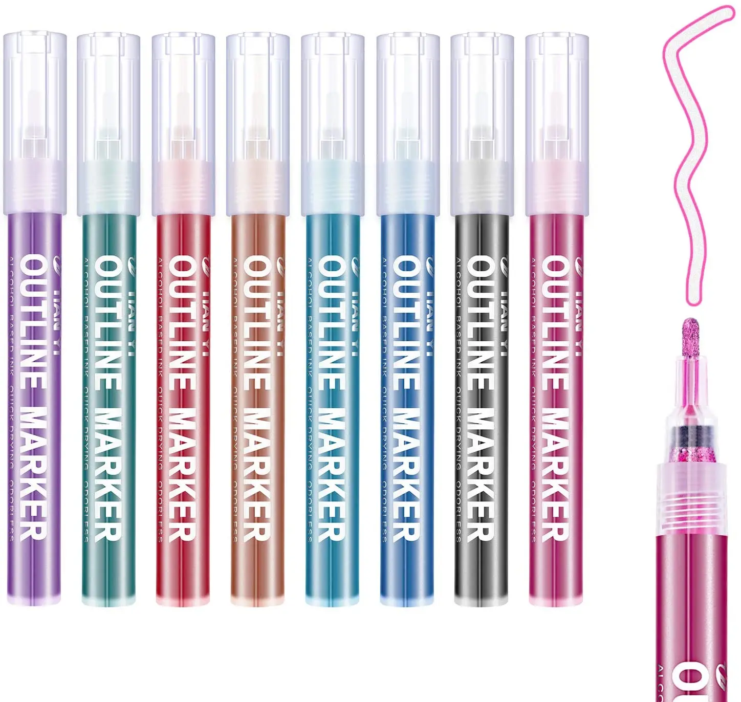  Shimmer Markers Outline Double Line: 24 Colors