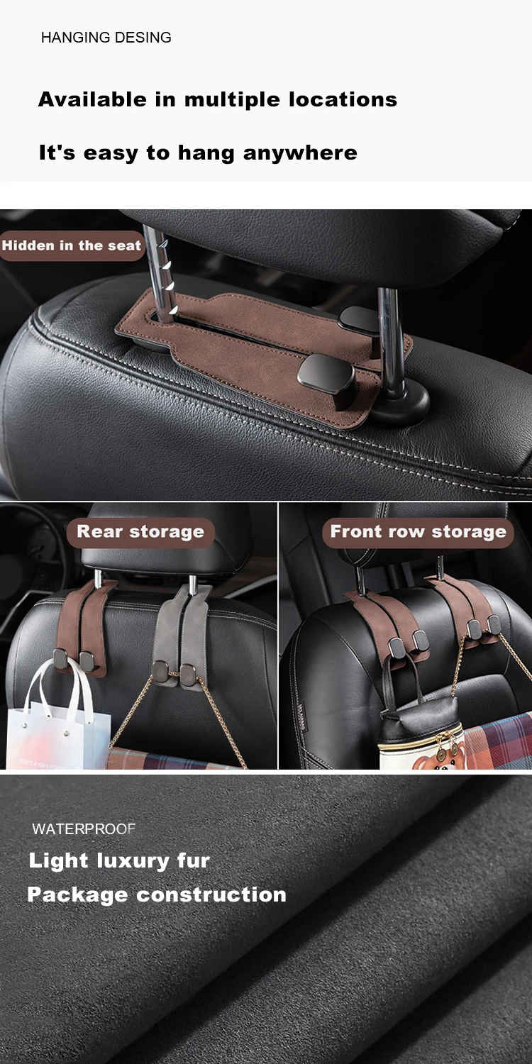 High Quality Car Seat Back Headrest Hidden Hook Velvet Leather Metal ...