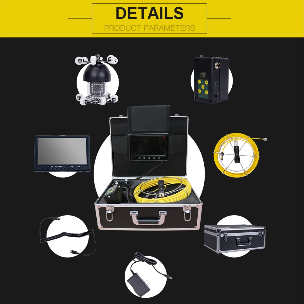 Pipe Inspection Camera with 360 degree Camera Head,  Drain Camera 9inch HD Screen&IP68 Waterproof