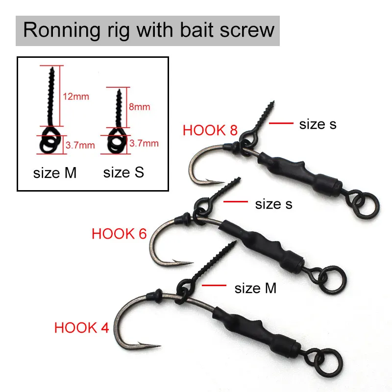 4pcs Ronnie Rig Bait Screw Premium Carp Fishing Hooks
