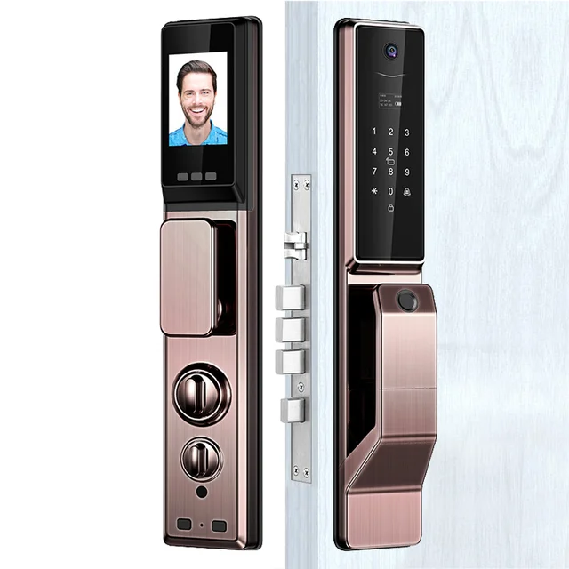 High Quality Door Lock Smart Golden Digital Electronic Face Recognition Door Lock With Video Call Tuya APP Intelligent Door Lock