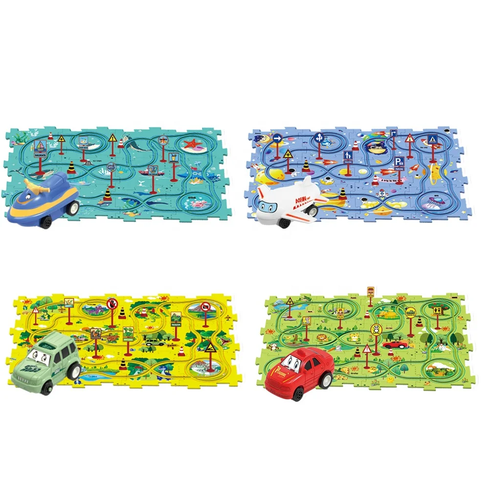 Adventure Puzzle Track Set 25pcs Sliding Track Jigsaw Rail Electric Vehicle Toy DIY Rail Car Building Set for Kids Logic Puzzle