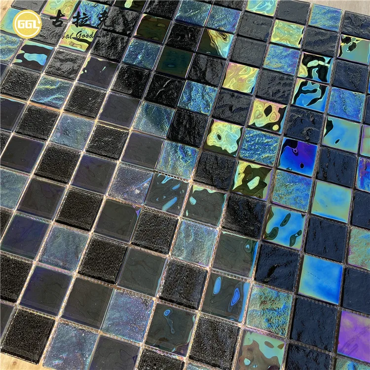 Glass Mosaic Tile Black Mixed Iridescent For Swimming Pool, Shower, Bathroom & Backsplash Tile factory