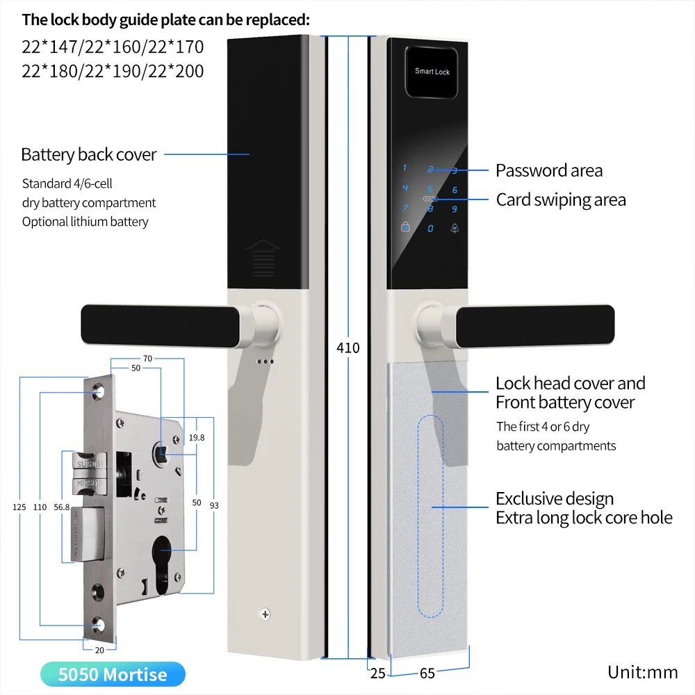Eseye High Quality TTlock App Control 6068 Security Mortise Door Locks for Wooden Digital IC Card Key Hotel Door Lock