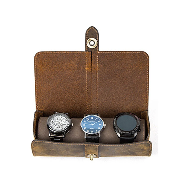 vintage storage box creative round buckle leather watch box