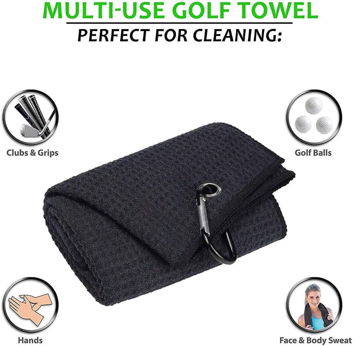 Microfiber Waffle Pattern Trifold Golf Towel Golf Cleaning Accessories