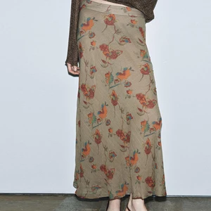Wisrise Fashion Factory New Custom Floral Print Elegant Pleated High Waist Ruffled Casual Long Skirt