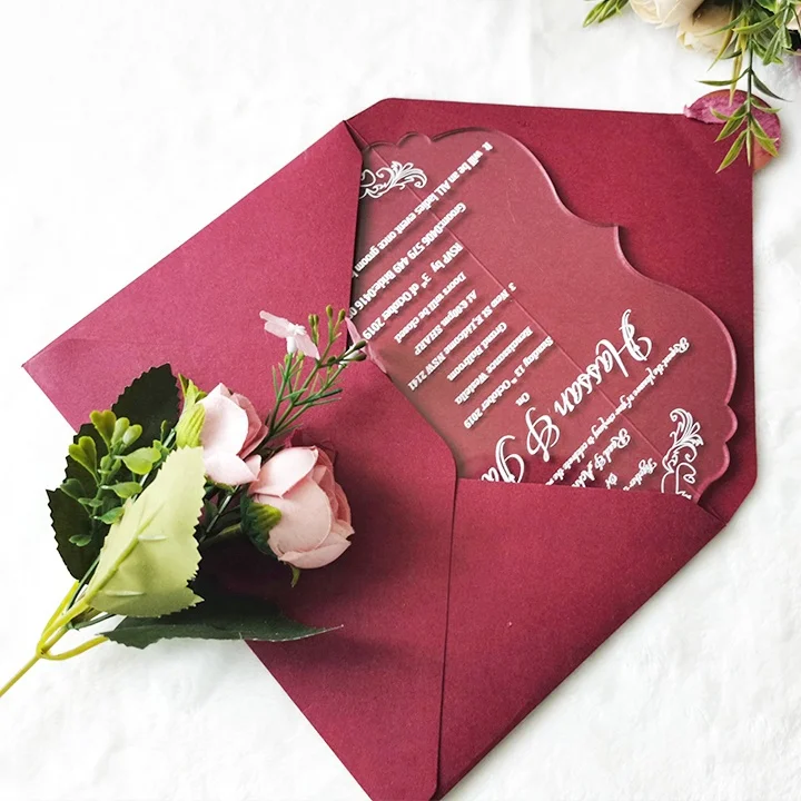 customized luxury clear acrylic wedding invitation card with envelope