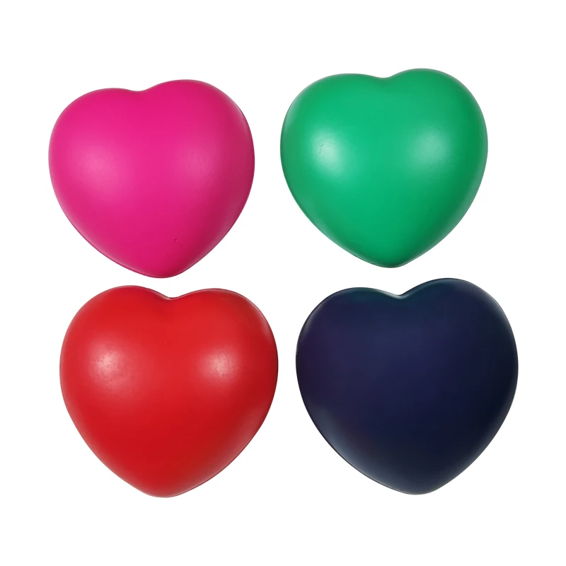 Wholesale PU Foam Custom Logo Color Printed Bulk Mini Red Yellow White Blue Green Heart Shaped Stress Balls