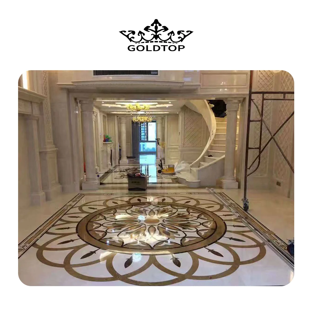 GOLDTOP Luxurious Customized Flower Design Waterproof Waterjet Marble Tiles Modern Style Polished Surface Indoor Outdoor Use