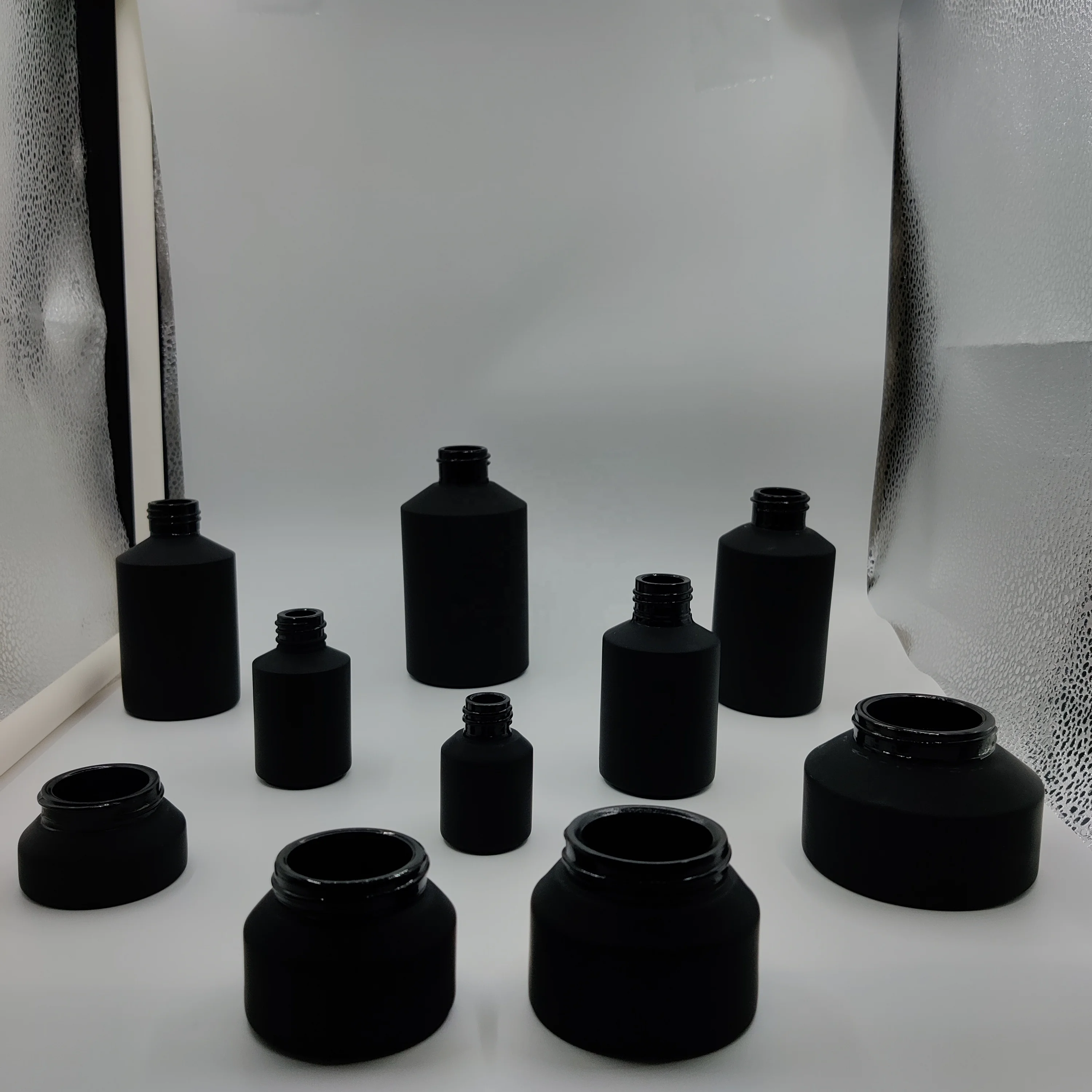 15ml30ml60ml100ml125ml200ml15g30g50g100g black jade full set frosted glass bottlejar for serum essential oil lotion cream bamboo