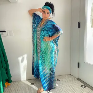 Wholesale Plus Size Women One-piece Beach Long Dress Cover-Up Robe De Plage & Swimsuit Caftans Floral Print Lace Front