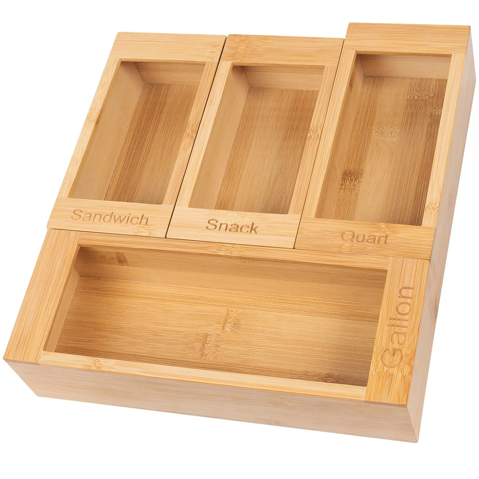 Bamboo Ziplock Bag Storage Organizer And Dispenser For Kitchen Drawer Open Type Bamboo Ziplock