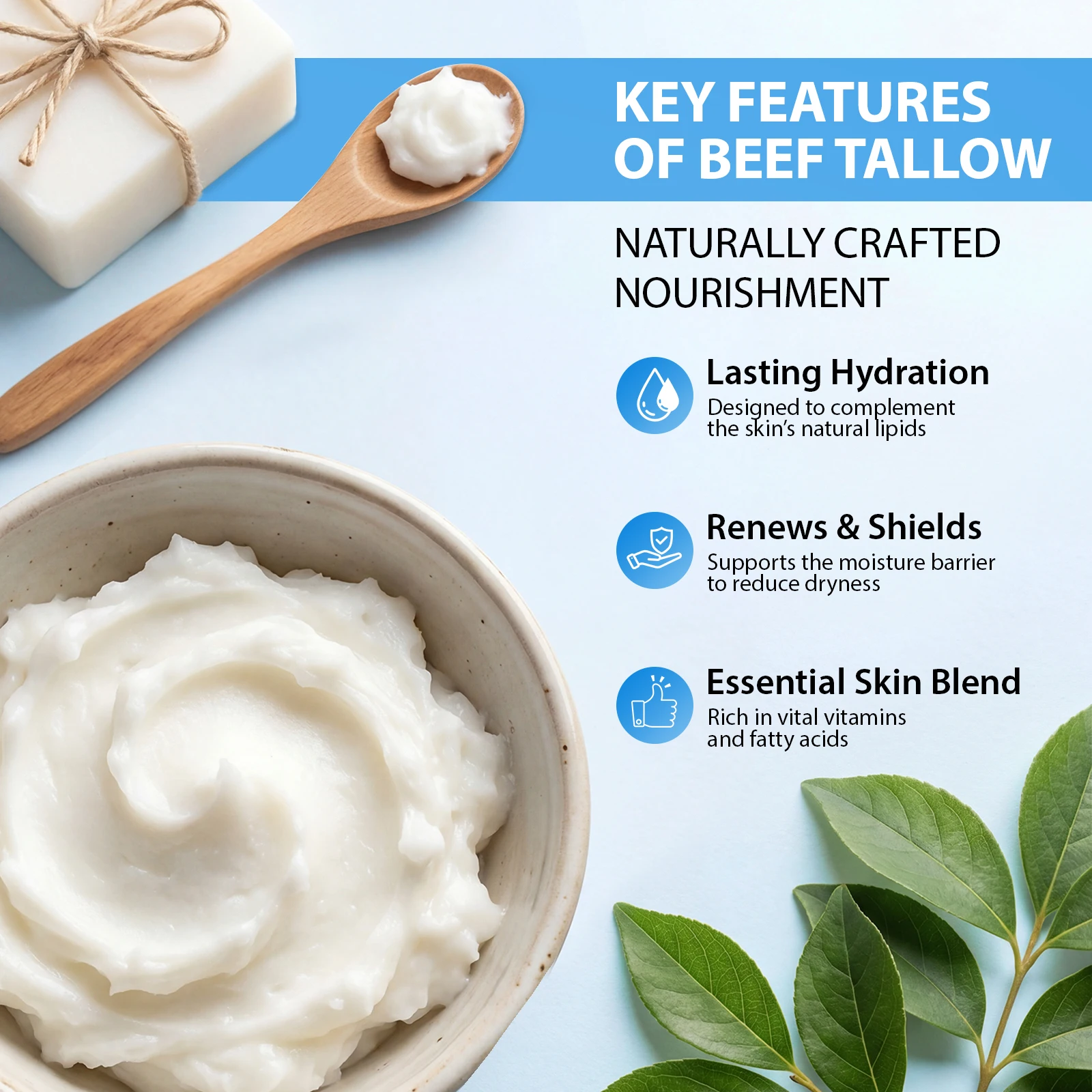 YECUCE 120g GHK-Cu Whipped Tallow Honey Balm Skin Renewal Grass-Fed Tallow Cream for Face Body Anti-Aging Moisturizer Face Cream