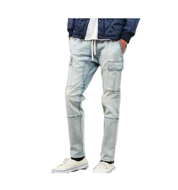 men slim skinny tapered jogger fit 4-way stretch cargo jeans