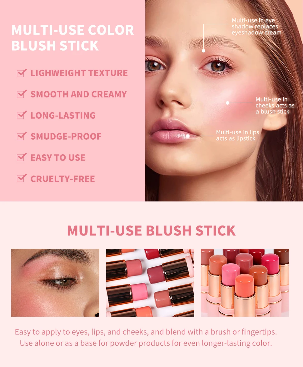 Private Label Custom Vegan Cream Blusher Multi Stick Makeup Rubor