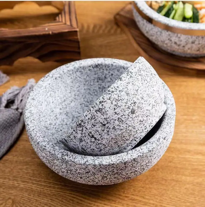 Japanese Korean Kitchen Cooking Pot Bibimbap Dolsot Hot Granite Stone Bowl Natural Stone Mixing Bowls for Soup Rice Stew