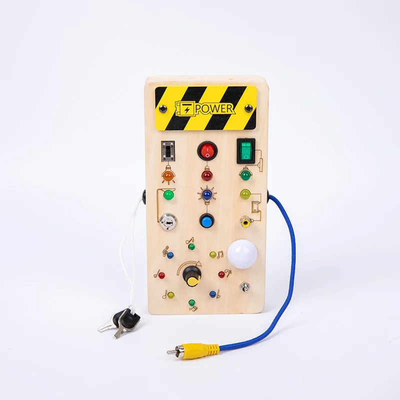 Hochwertiges Lernspielzeug für Kinder, elektronisches LED-Licht, Baby-Sensory-Busy-Board aus Holz, Montessori-Spielzeug für Kleinkinder