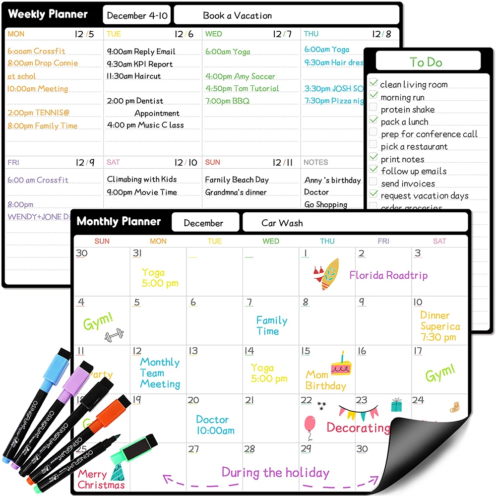 Wholesale Dry Erase Board Ecofriendly 3pcs Weekly Monthly Planner Whiteboards Calendar