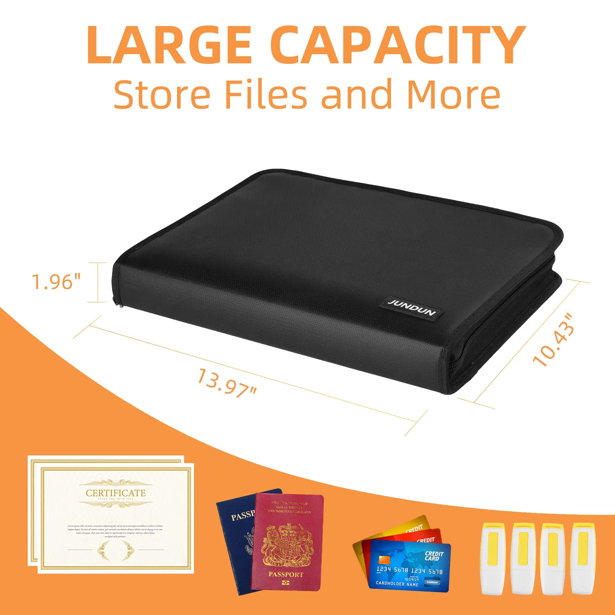 YIHUAXING 12-Pocket Expandable Fireproof Accordion File Organizer with Zipper and Tabs for Documents Storage