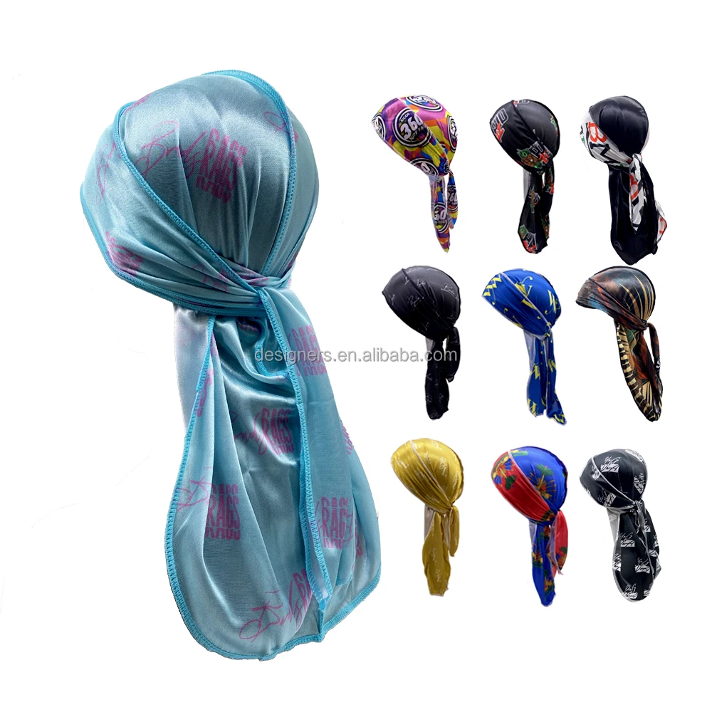 Customized Silk Satin Velvet Designer Silky for Men Women Shining Polyester Custom logo Turban Rag Anime Durag