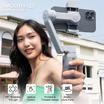 Zhiyun Smooth Q3 Combo Gimbal Portable Phone Gimbal 3-Axis Phone Gimbal With Fill Light Auto Tracking for Smartphone iPhone detail image