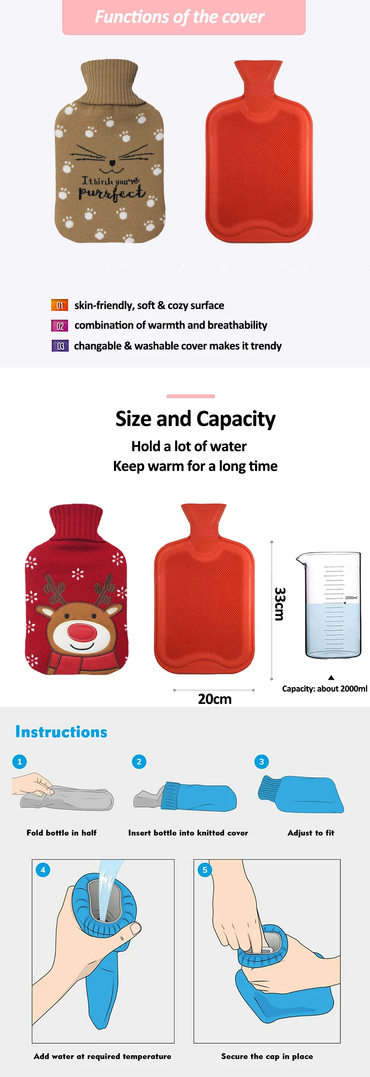 china factory oem bs1970:2012 hand warmer pain relief hot water bag pvc rubber hot water bottle 2liter heating pad covers
