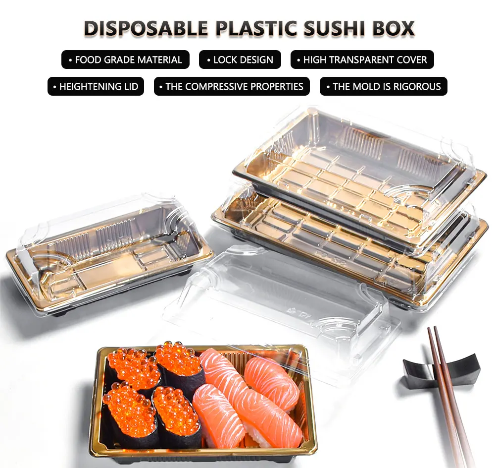 Sunzza Hot Sale Gold Disposable Plastic Sushi Container Pet Food Grade ...