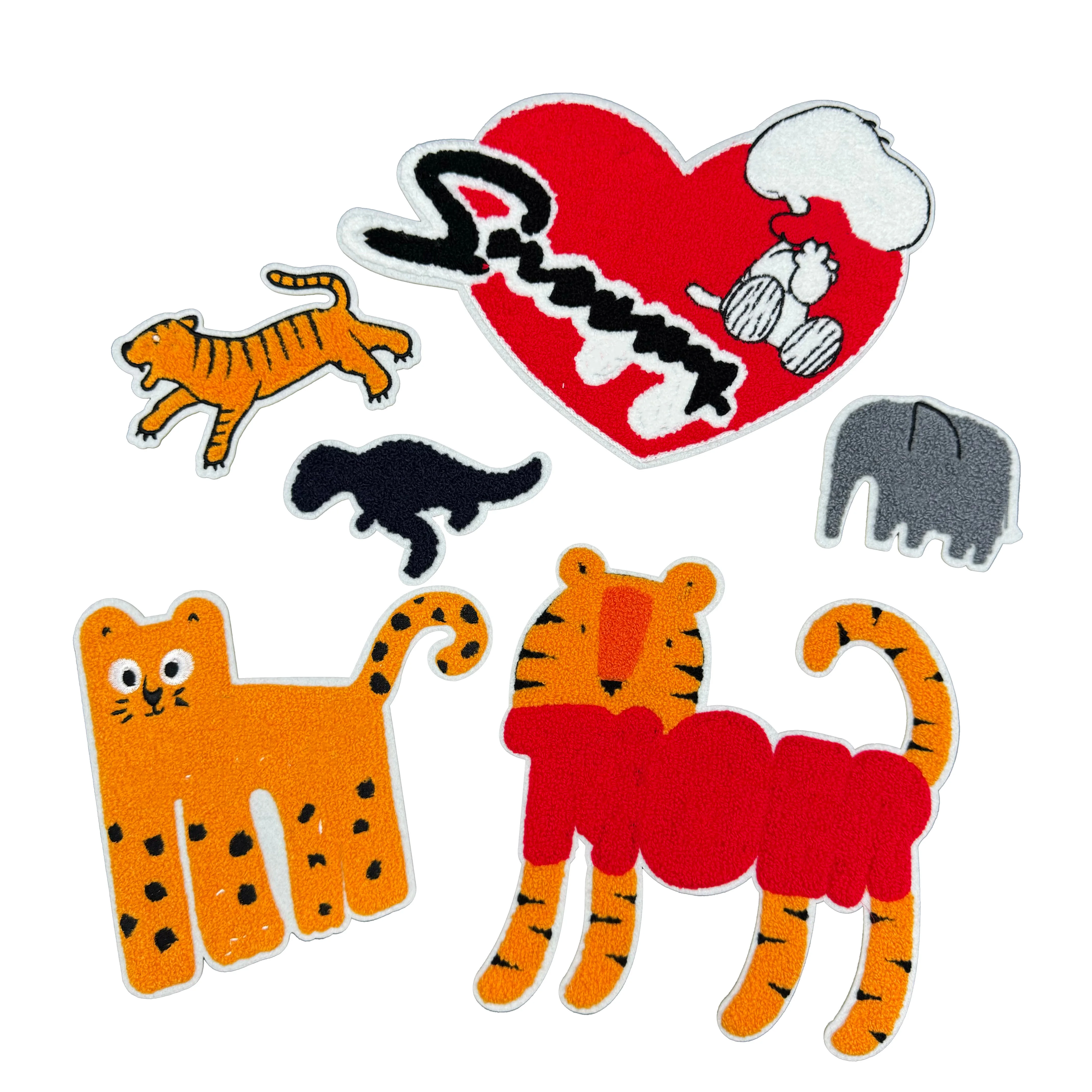 Wholesale Small Large Custom Animals Elephant Logo Towel Embroidery tiger  Letter Patch Iron on Heat Press Chenille Patches