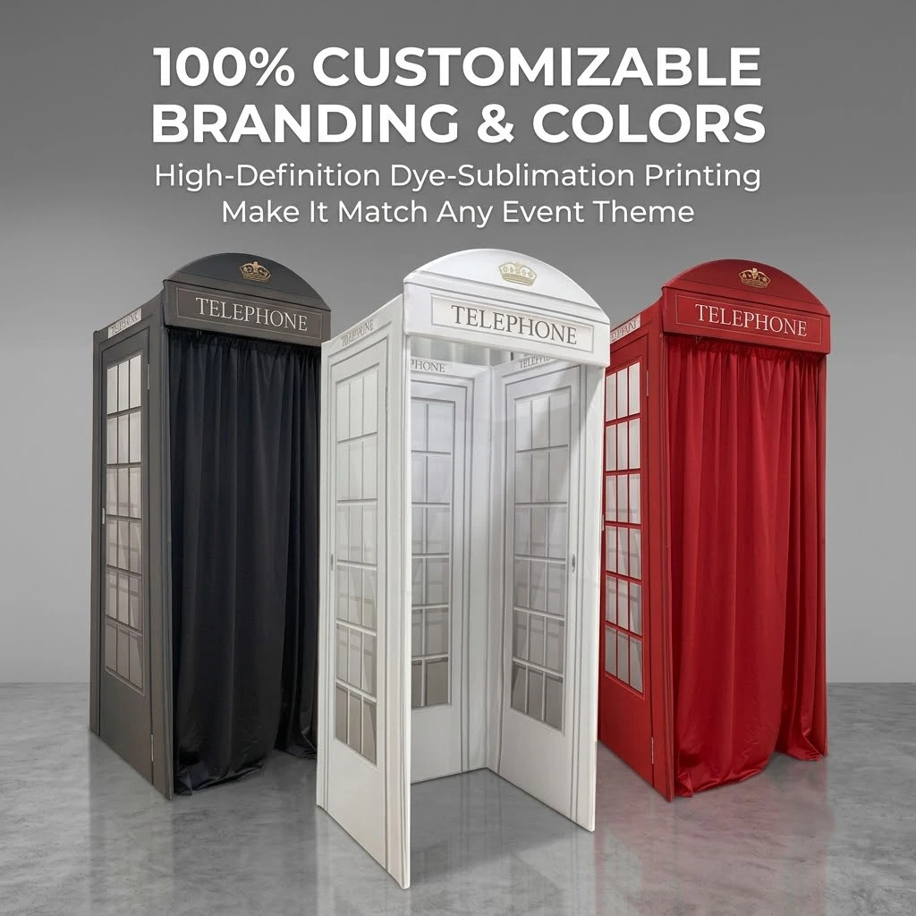 Portable Folding Wedding Photo Booth, Vintage Metal Frame London Telephone Box Cell Backdrop Enclosure for Event Rental H7a1e2f10947a4e7c9a37e0de9936de9ag