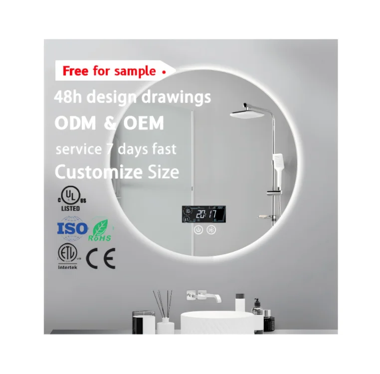 Manufacturer LED Circle Mirror 32'' Backlit Led Light Smart Bluetooth Mirror Touch Screen Led Mirror Bathroom