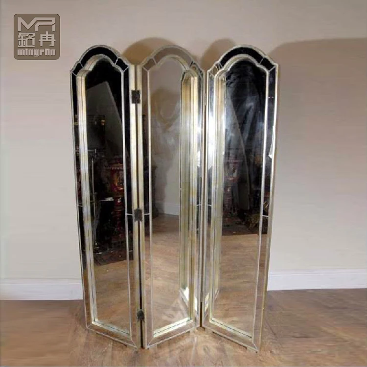 Mirrored 3 Folding Screen Divider Mirrored Decorative Stand Panel