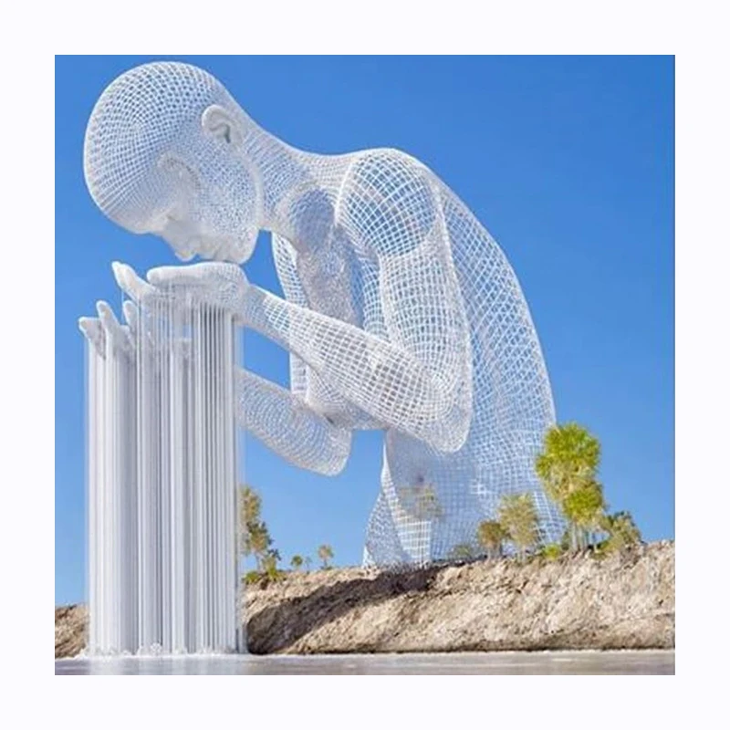 Outdoor Decor Large Abstract Woman Braided Stainless Steel Garden Sculpture Fountain for Sale