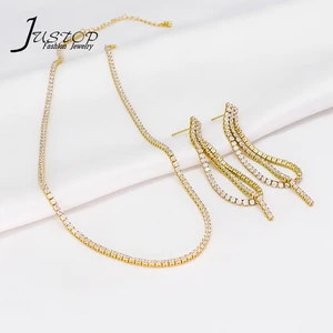Wholesale Custom Women Accessories Gold Plated Chain Cubic Zircon Necklace Earrings Tennis Jewelry Set