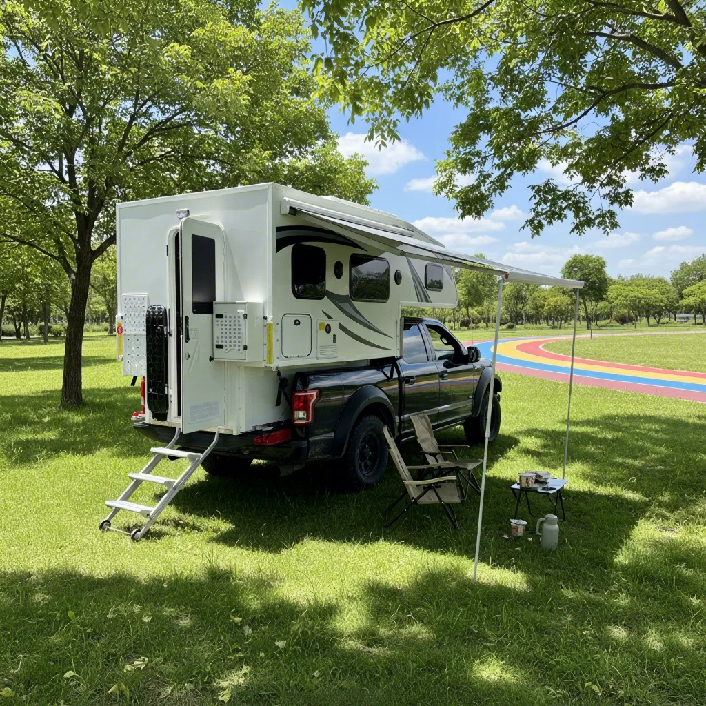 Camping Truck Camper para Instalação Lateral em Picapes 4x4 para 4 Pessoas, com Teto Dobrável, Reboque Leve para Viagens Off-Road, Toldo de Teto para Acampamento ao Ar Livre