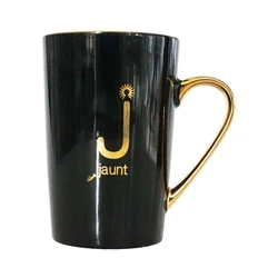 Glossy black 11oz  custom gold logo  ceramic mug  custom real gold Handle