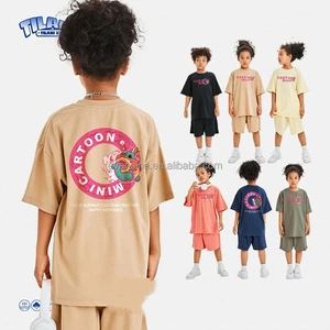 Kids Cartoon Apparel Set Customizable 230G Heavyweight Short Sleeve T Shirt and Shorts for Summer Multi Colors