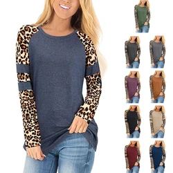 Clothing Wholesale Lady Tops Leopard T Shirt Fashion O Neck Woman Long Sleeve T-shirt