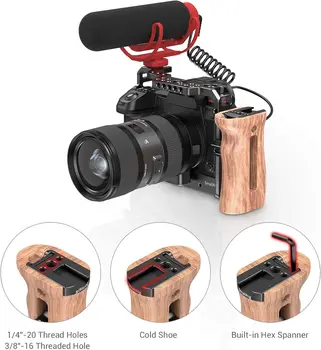 SMALLRIG Direction Changeable Side Wooden Handle Grip for DSLR Camera Cage HSN2093C detail image