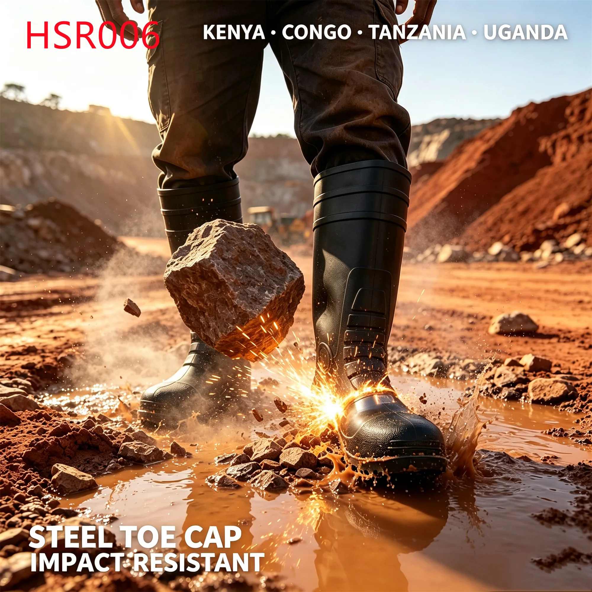 LXG,African Mine Anti-hit&puncture Hua Singh Safety Gumboots Oil&gas Line SRC Standard Working Rubber Boots in Kenya HSR006