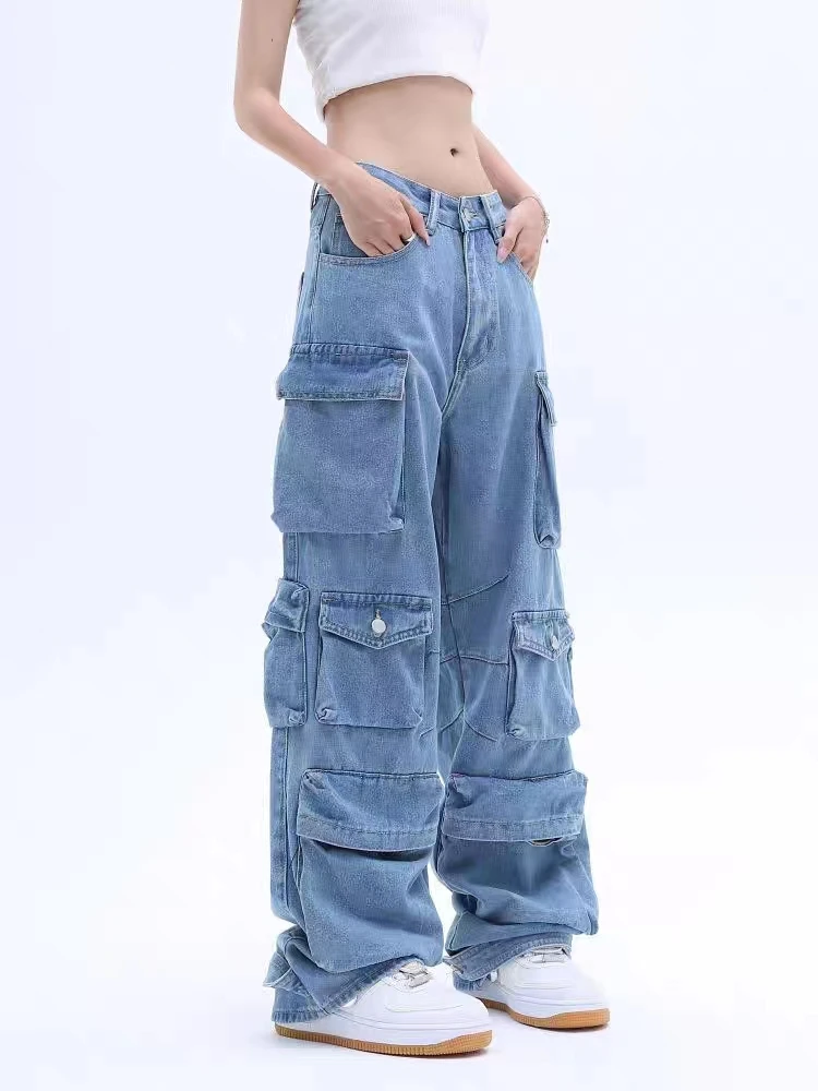 Unisex Custom Streetwear Loose Fit Cargo Pants Multi Pocket Cargo Denim ...