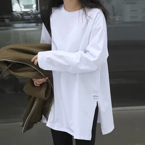 2026 Autumn New Women's Solid Color Split Long Sleeve T-shirt Women's Top Bottom Shirt
