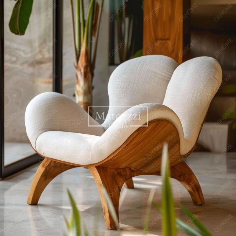 Solid Wood White And Wood Armchair Italian Light Luxury Lounge